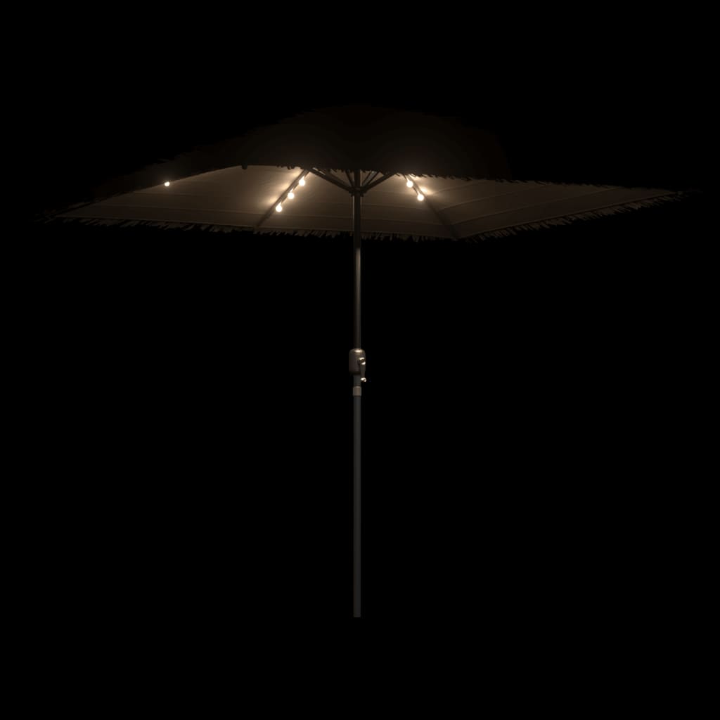 Garden Parasol With Leds And Steel Pole Brown