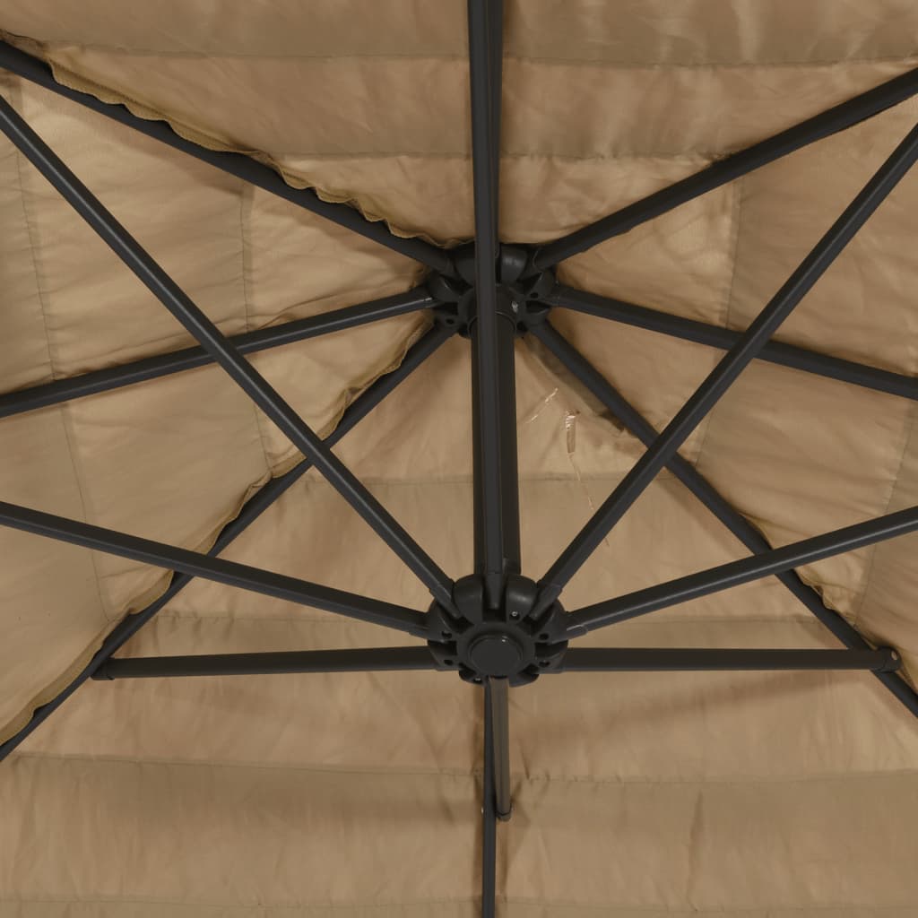 Garden Parasol With Leds And Steel Pole Brown