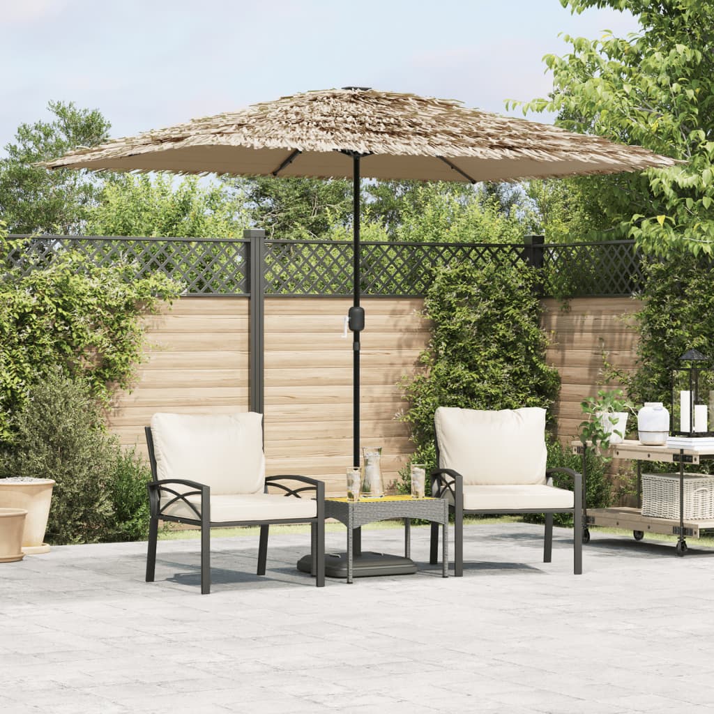 Garden Parasol With Leds And Steel Pole Brown