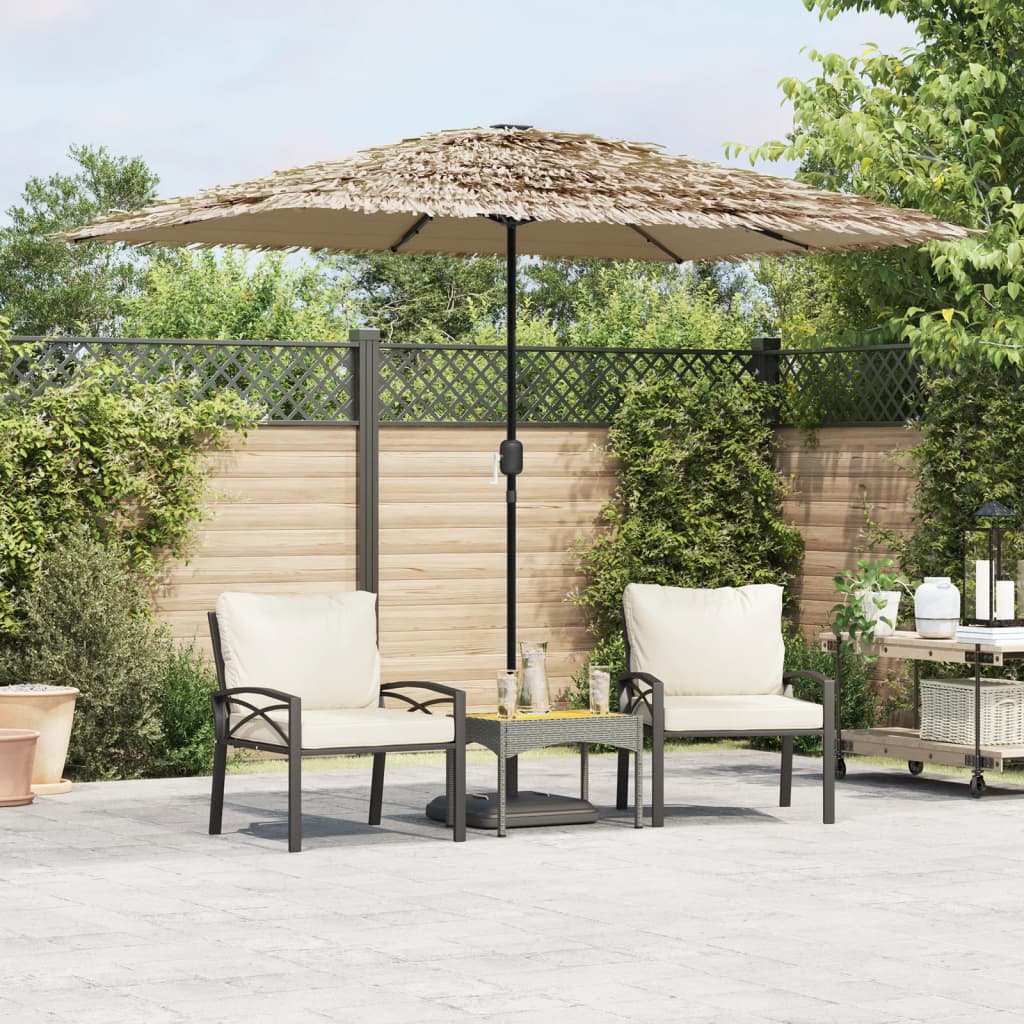Garden Parasol With Leds And Steel Pole Brown