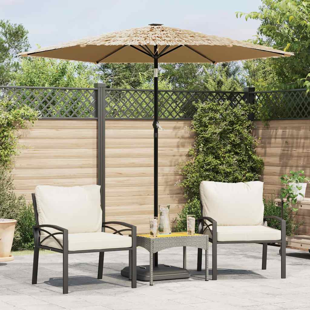 Garden Parasol With Leds And Steel Pole Brown