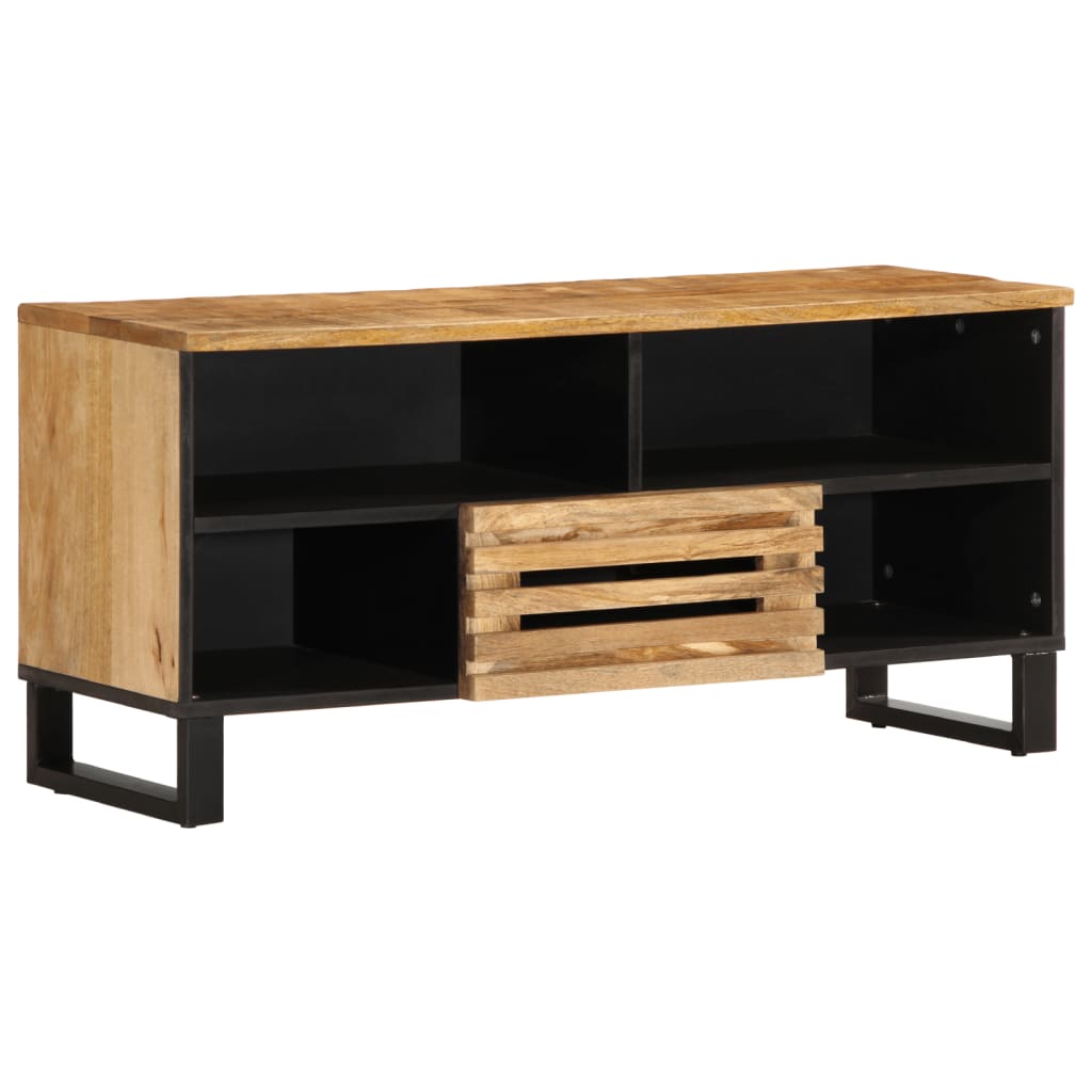 Media Storage Cabinet Tv 100X34X46 Cm Solid Wood Acacia Multicolour Light Brown