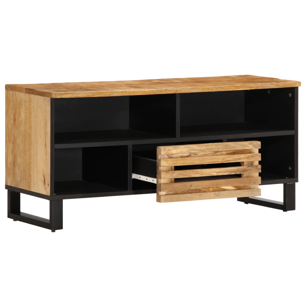 Media Storage Cabinet Tv 100X34X46 Cm Solid Wood Acacia Multicolour Light Brown