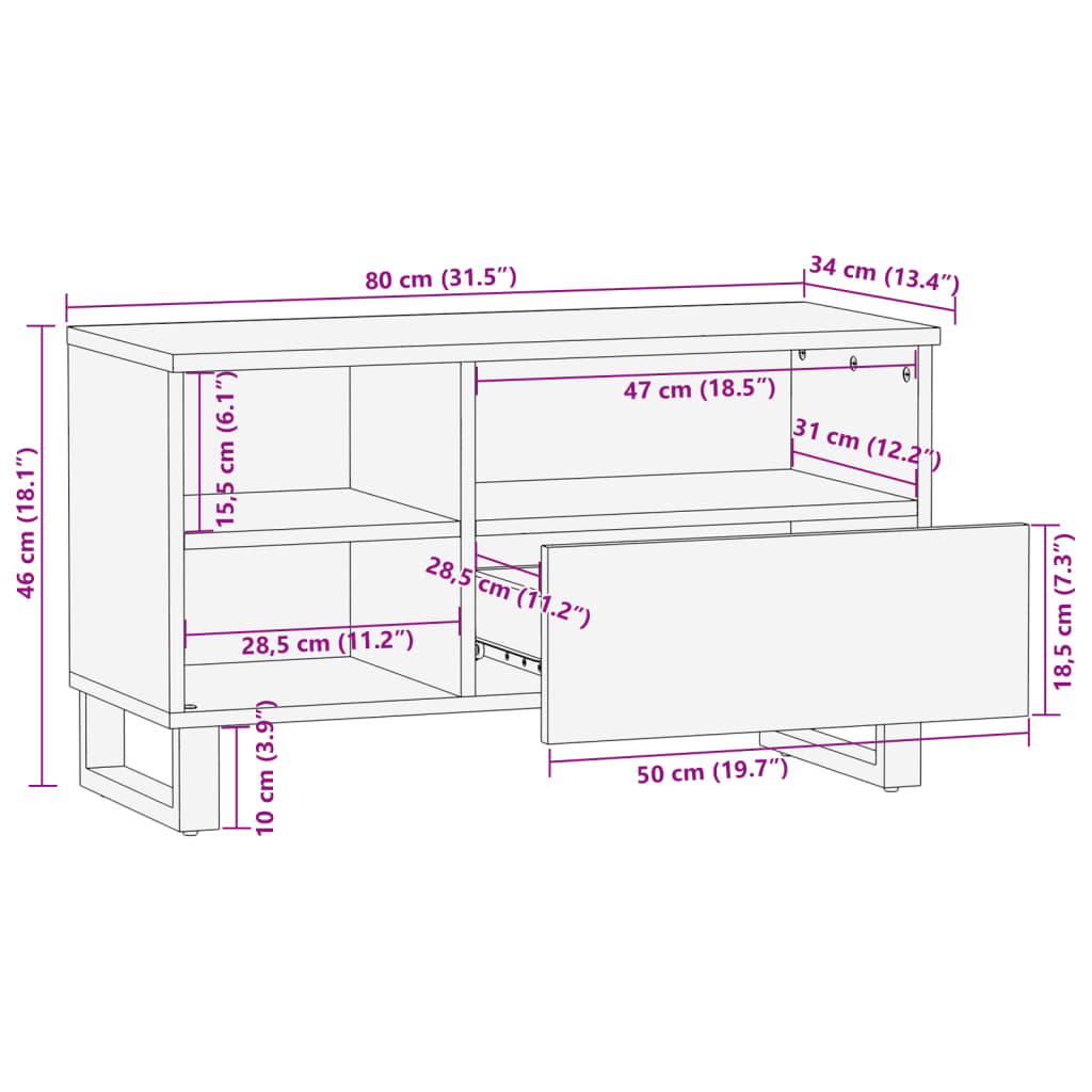 Tv Cabinet 80X34X46 Cm Solid Wood Mango