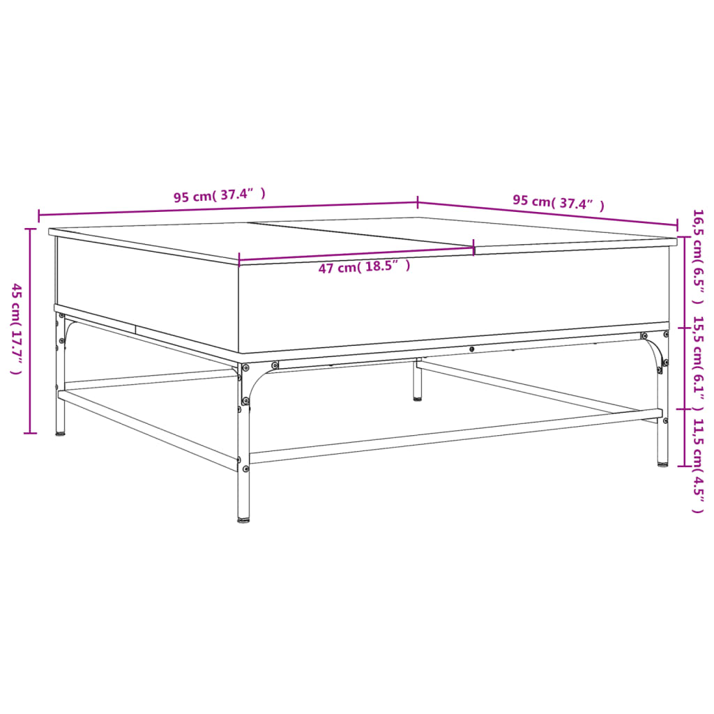 Coffee Table 95X95X45 Cm Engineered Wood And Metal
