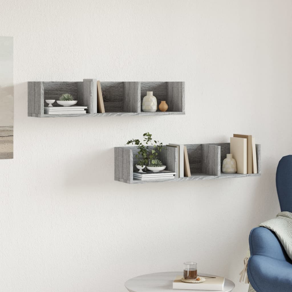 Wall Cabinets 2 Pcs 75X18X16.5 Cm Engineered Wood