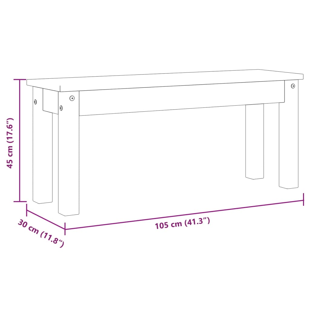 Kitchen & Dining Benches Panama Solid Pine Bench 105cm Hallway Garden Wooden Sea