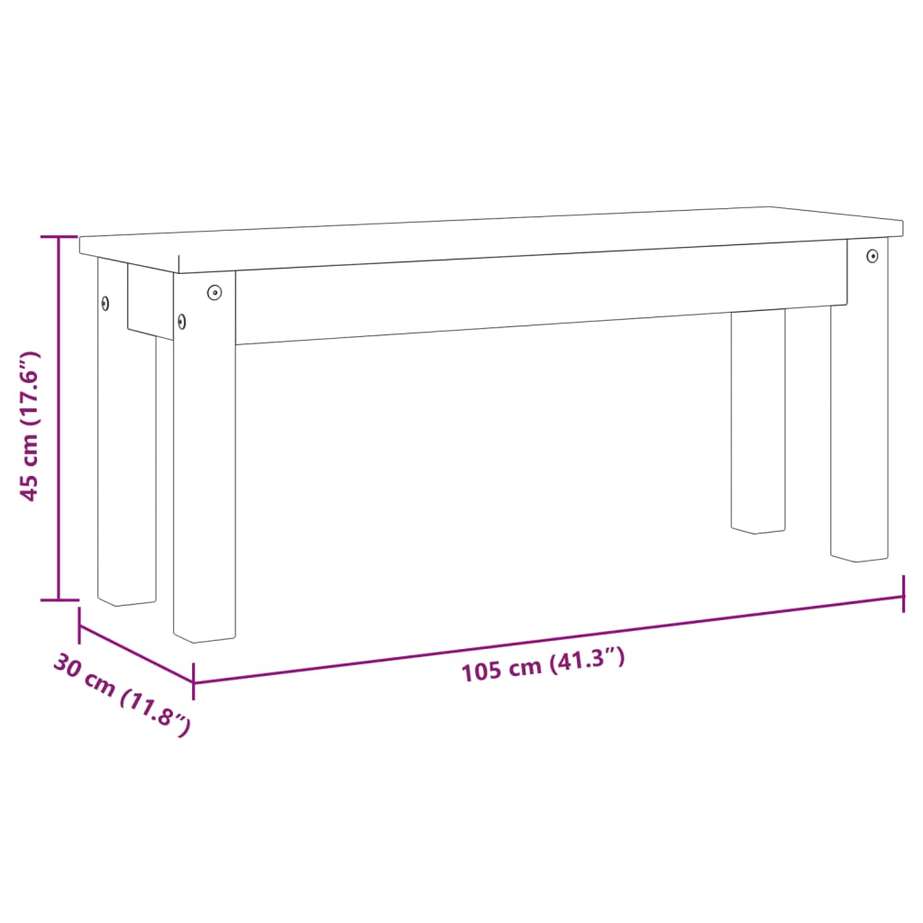 Kitchen & Dining Benches Panama Solid Pine Bench 105cm Hallway Garden Wooden Sea
