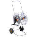 Garden Hose Storage Reel Cart 60m Heavy Duty Galvanised Steel Trolley Wheels LED