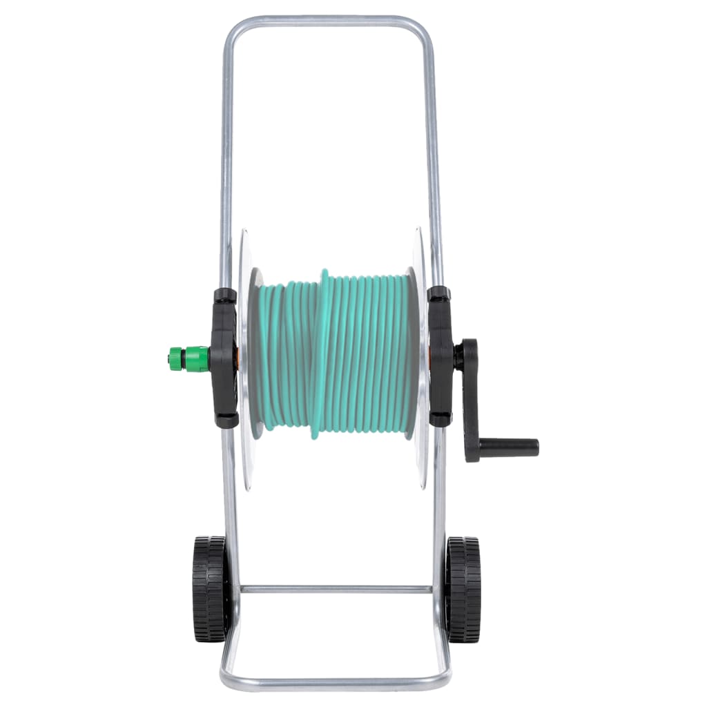 Garden Hose Storage Reel Cart 60m Heavy Duty Galvanised Steel Trolley Wheels LED