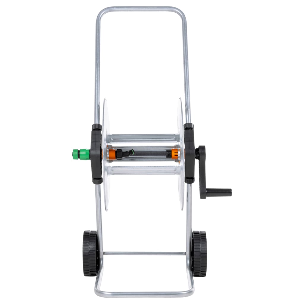 Garden Hose Storage Reel Cart 60m Heavy Duty Galvanised Steel Trolley Wheels LED