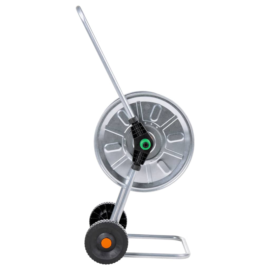 Garden Hose Storage Reel Cart 60m Heavy Duty Galvanised Steel Trolley Wheels LED