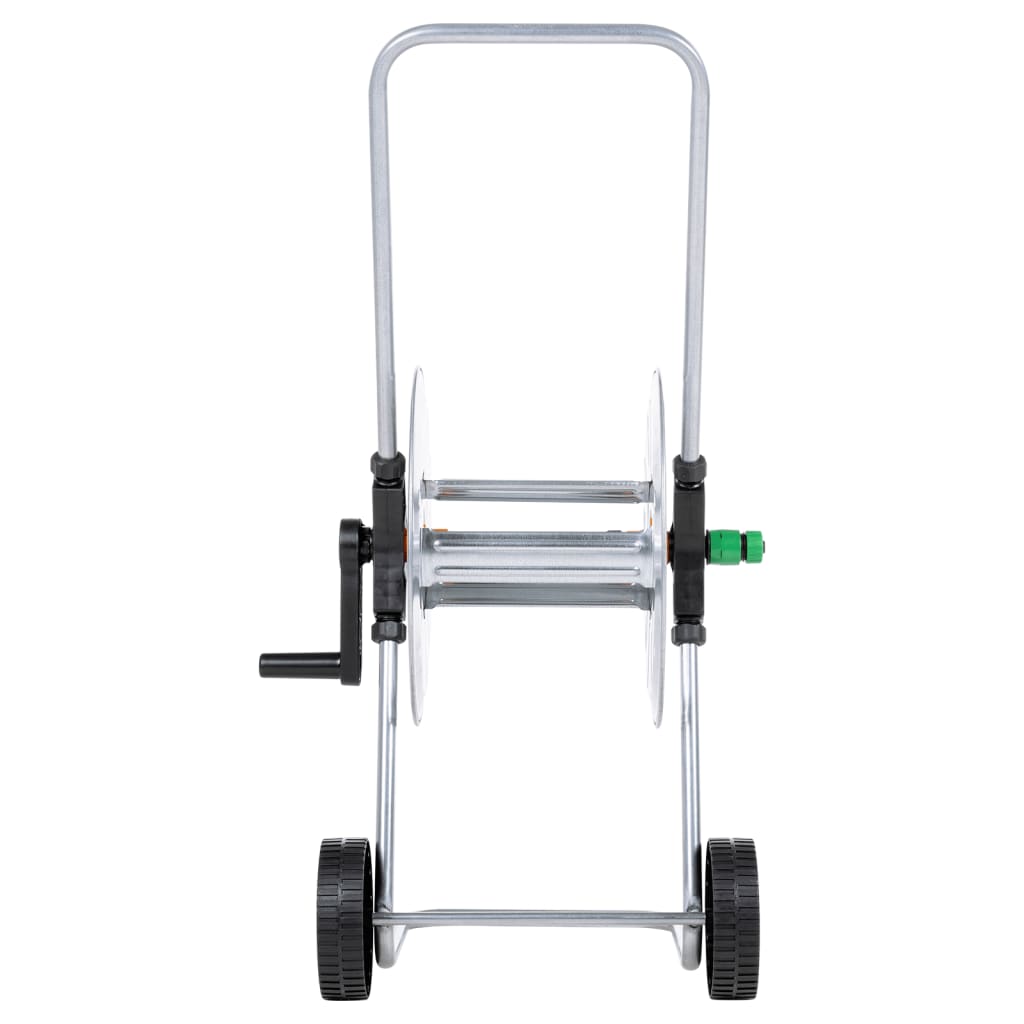 Garden Hose Storage Reel Cart 60m Heavy Duty Galvanised Steel Trolley Wheels LED