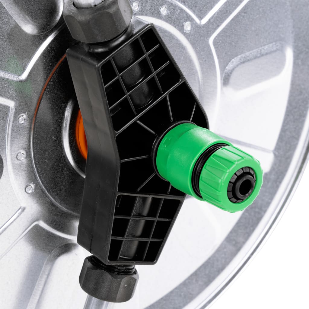 Garden Hose Storage Reel Cart 60m Heavy Duty Galvanised Steel Trolley Wheels LED
