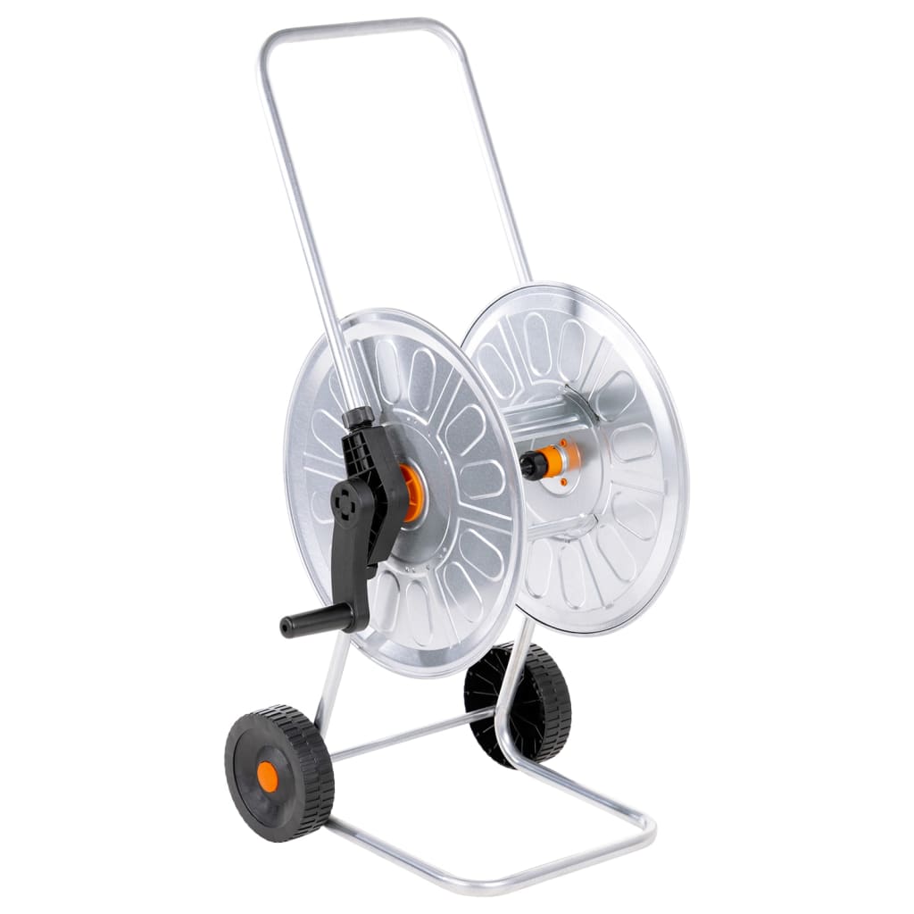 Garden Hose Storage Reel Cart 60m Heavy Duty Galvanised Steel Trolley Wheels LED