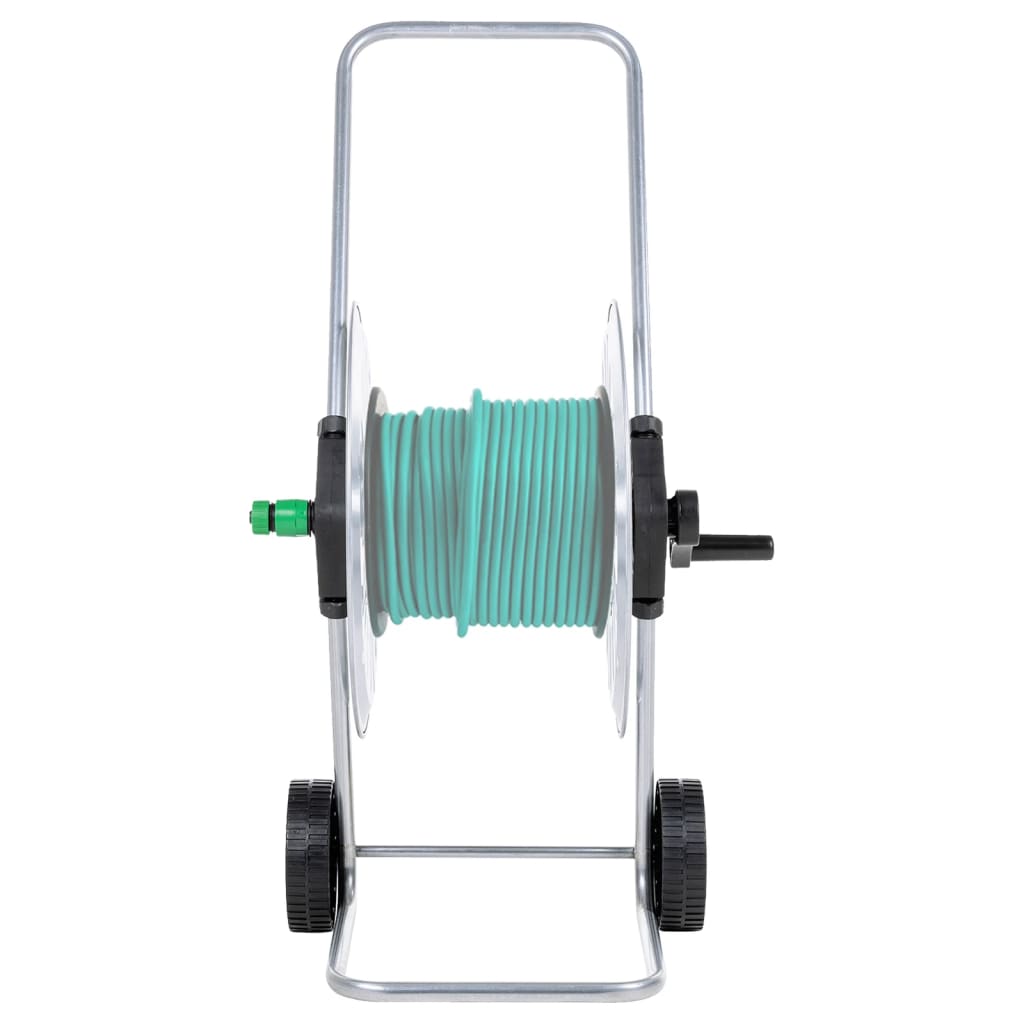 Garden Hose Storage Reel Cart 60m Heavy Duty Galvanised Steel Trolley Wheels LED