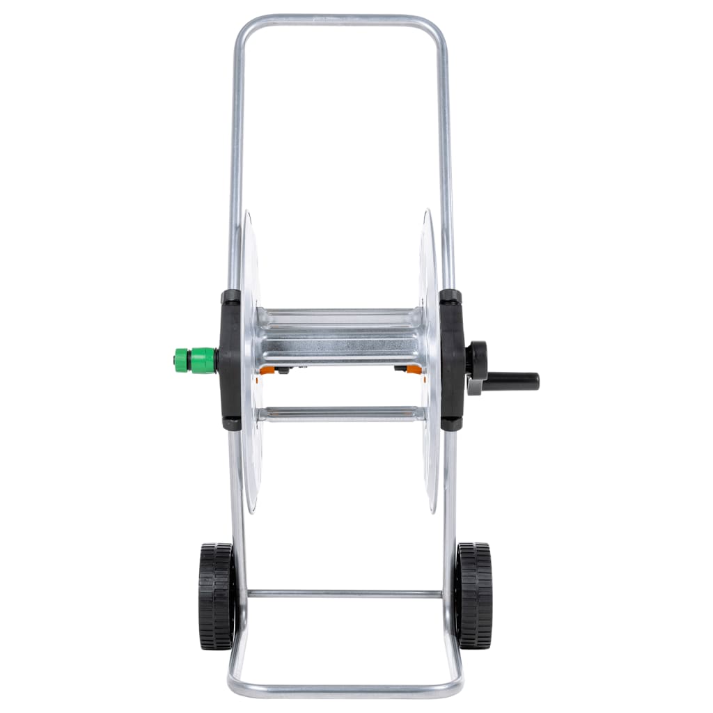 Garden Hose Storage Reel Cart 60m Heavy Duty Galvanised Steel Trolley Wheels LED