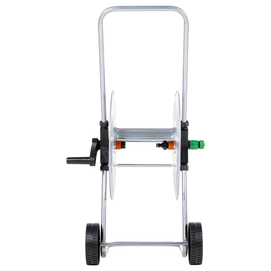 Garden Hose Storage Reel Cart 60m Heavy Duty Galvanised Steel Trolley Wheels LED