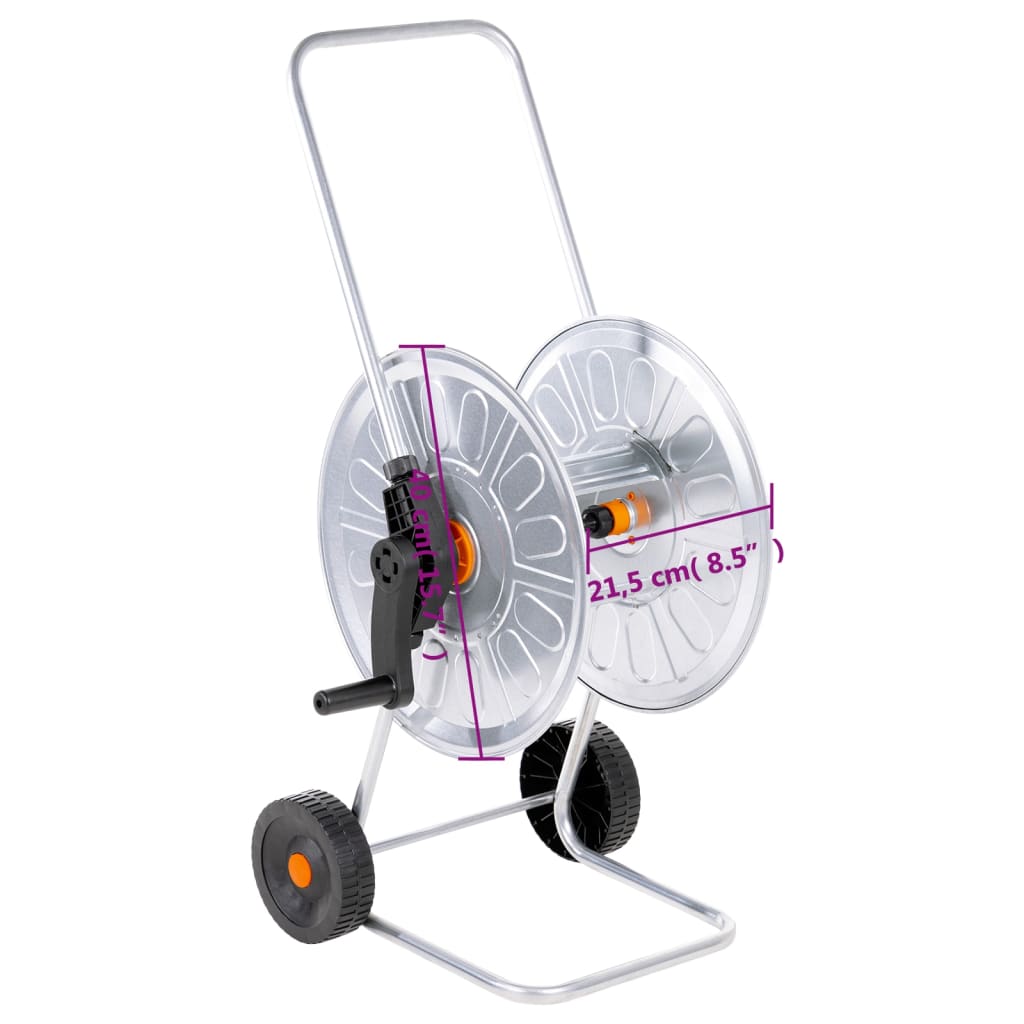 Garden Hose Storage Reel Cart 60m Heavy Duty Galvanised Steel Trolley Wheels LED