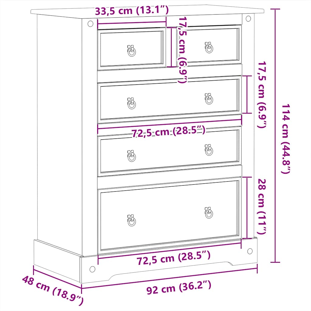 Storage Chests Corona Solid Pine Chest of Drawers 92cm Tallboy Bedroom Cabinet 9