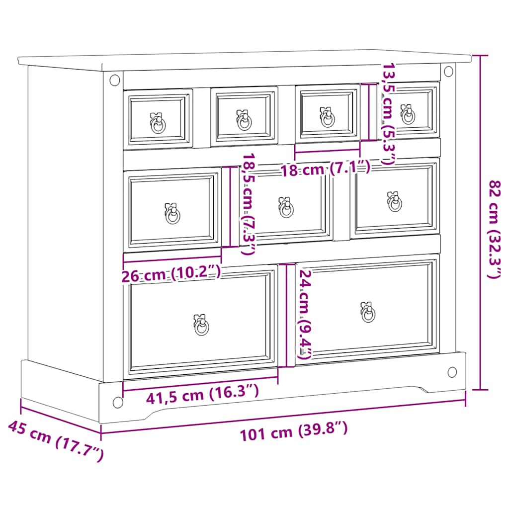 Storage Chests Corona Solid Pine Chest of Drawers 101cm Wide Bedroom Cabinet 101