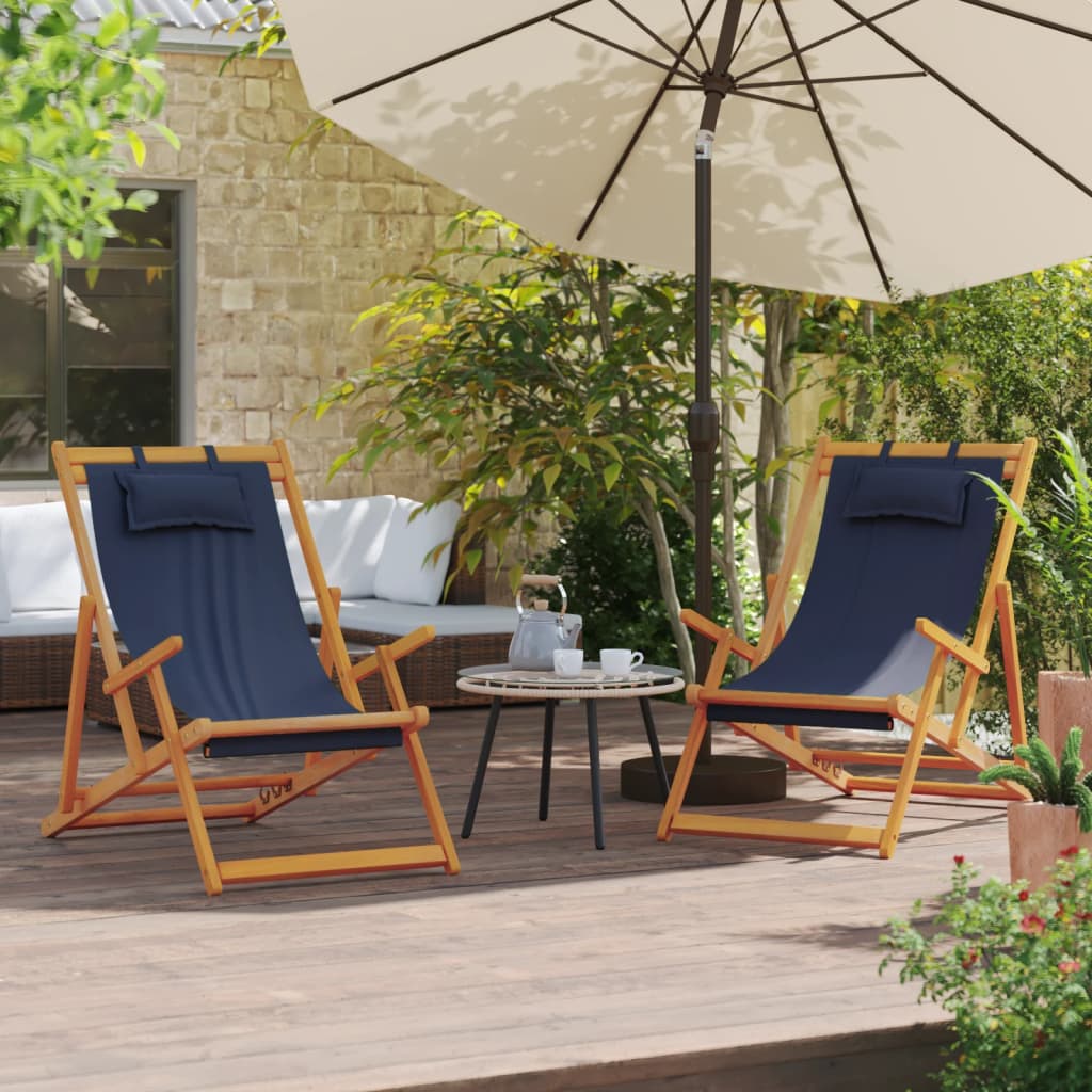 Folding Beach Chairs 2 Pcs Fabric And Solid Wood