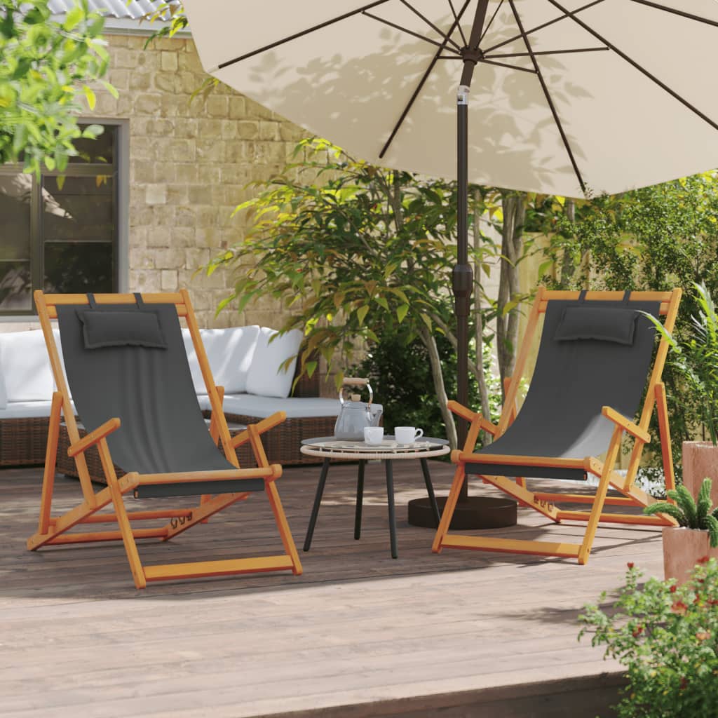 Folding Beach Chairs 2 Pcs Fabric And Solid Wood