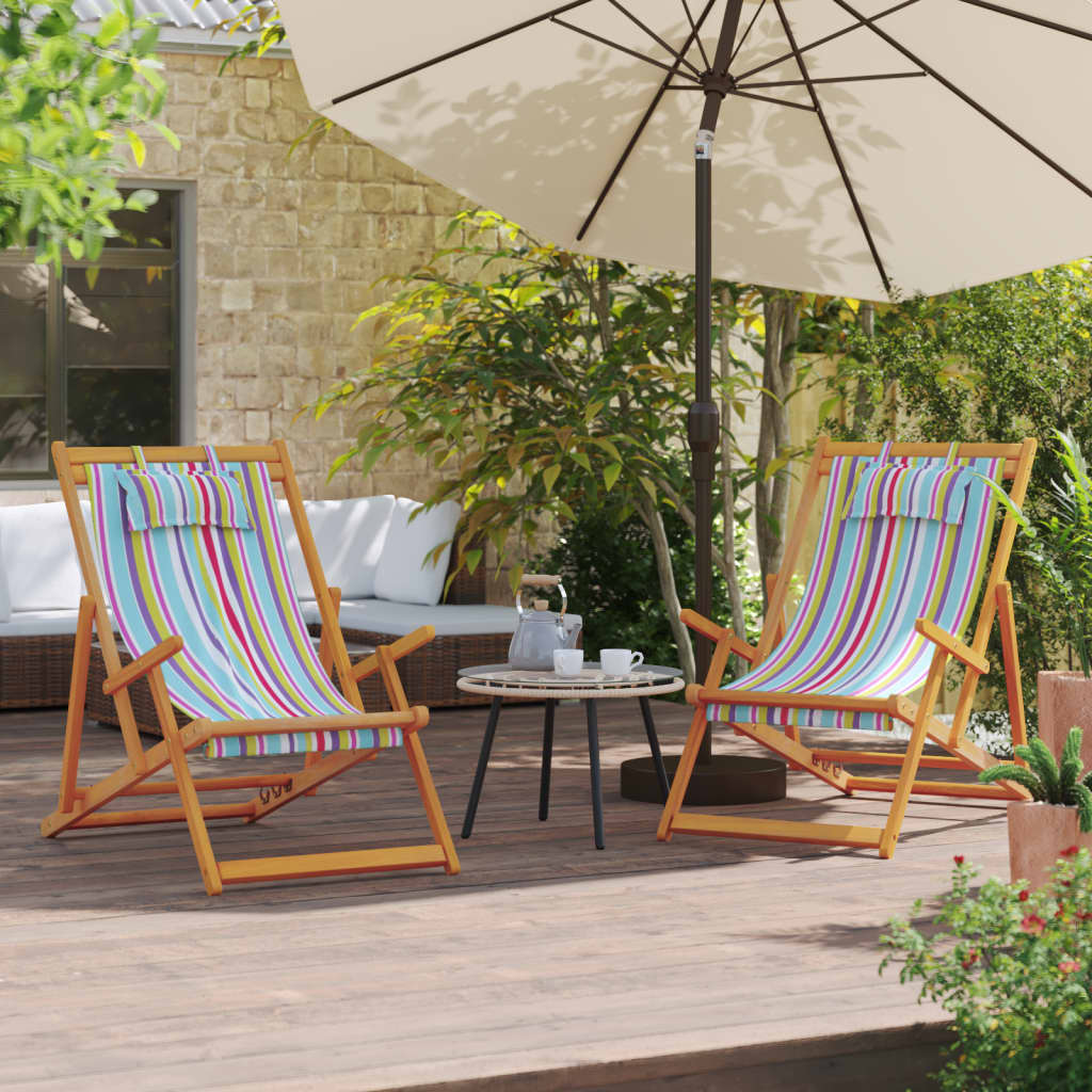 Folding Beach Chairs 2 Pcs Fabric And Solid Wood