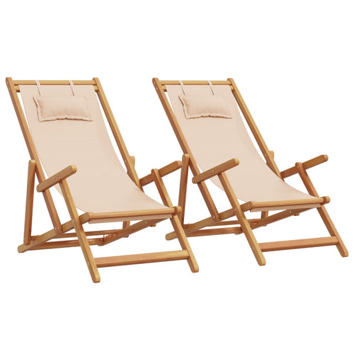 Folding Beach Chairs 2 Pcs Fabric And Solid Wood