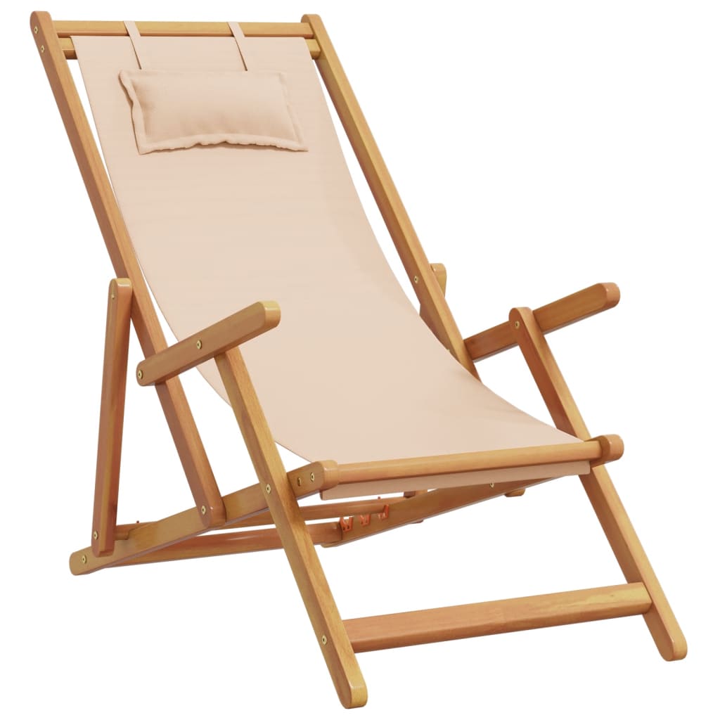 Folding Beach Chairs 2 Pcs Fabric And Solid Wood