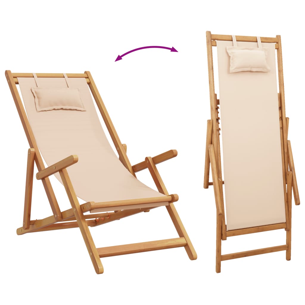 Folding Beach Chairs 2 Pcs Fabric And Solid Wood