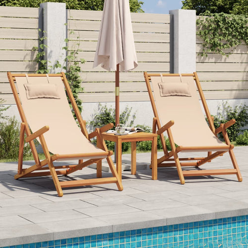 Folding Beach Chairs 2 Pcs Fabric And Solid Wood