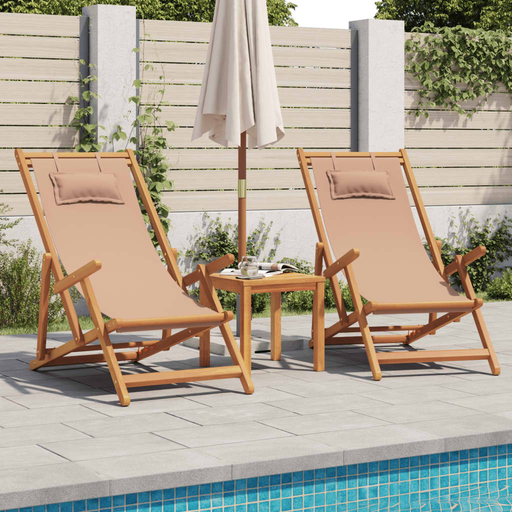 Folding Beach Chairs 2 Pcs Fabric And Solid Wood