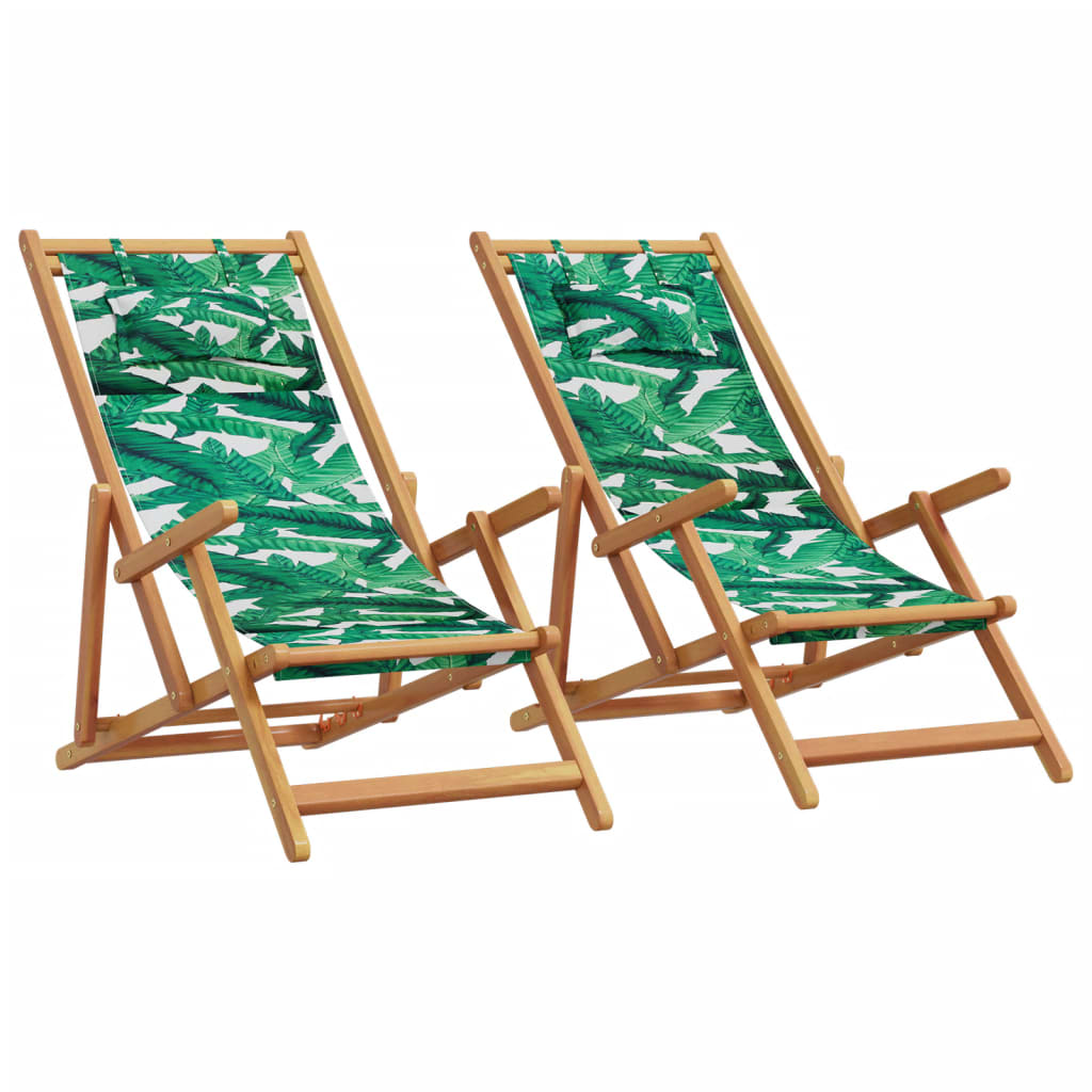 Folding Beach Chairs 2 Pcs Fabric And Solid Wood