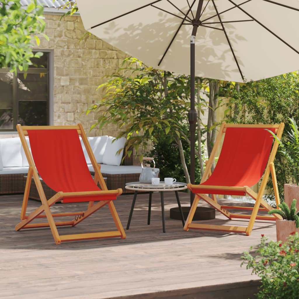 Folding Beach Chairs 2 Pcs Fabric And Solid Wood