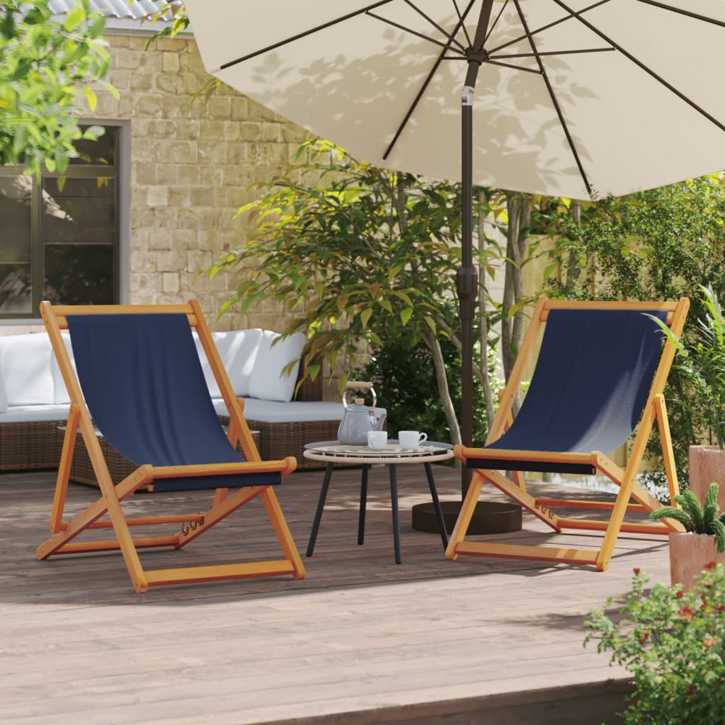 Folding Beach Chairs 2 Pcs Fabric And Solid Wood