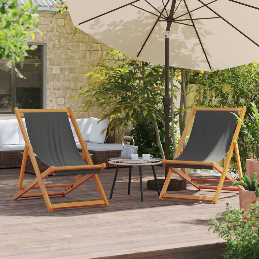 Folding Beach Chairs 2 Pcs Fabric And Solid Wood