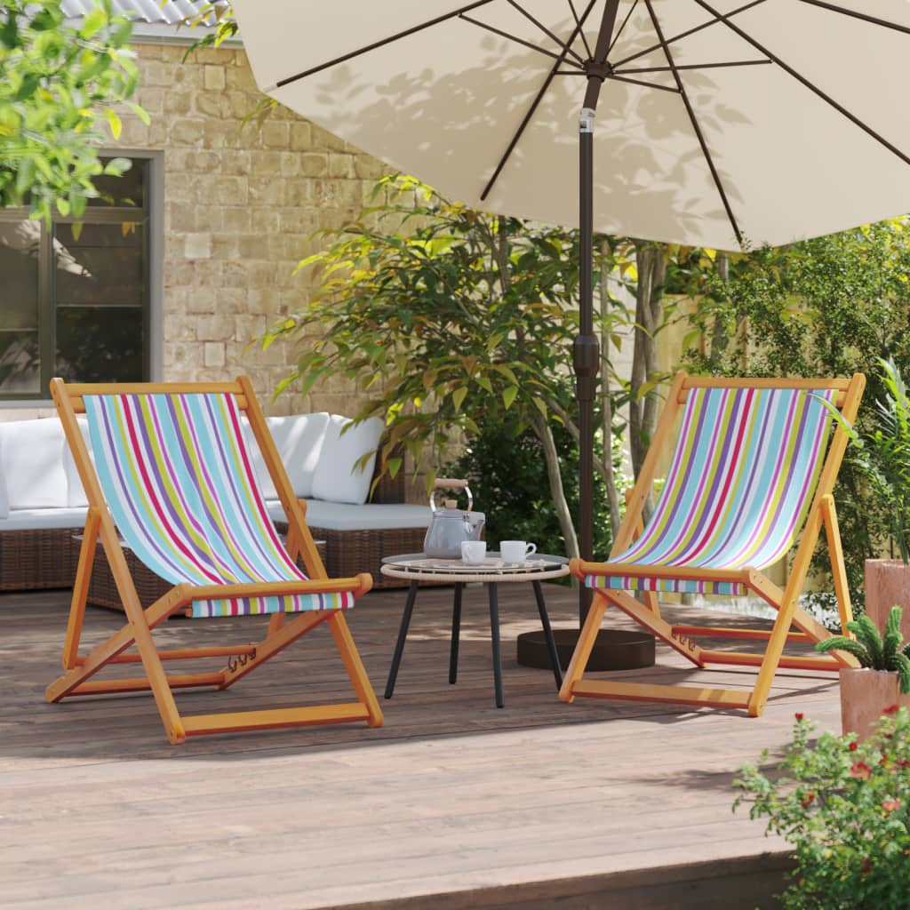 Folding Beach Chairs 2 Pcs Fabric And Solid Wood