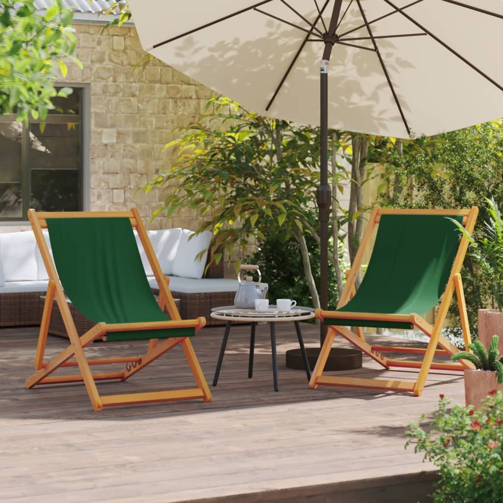 Folding Beach Chairs 2 Pcs Fabric And Solid Wood