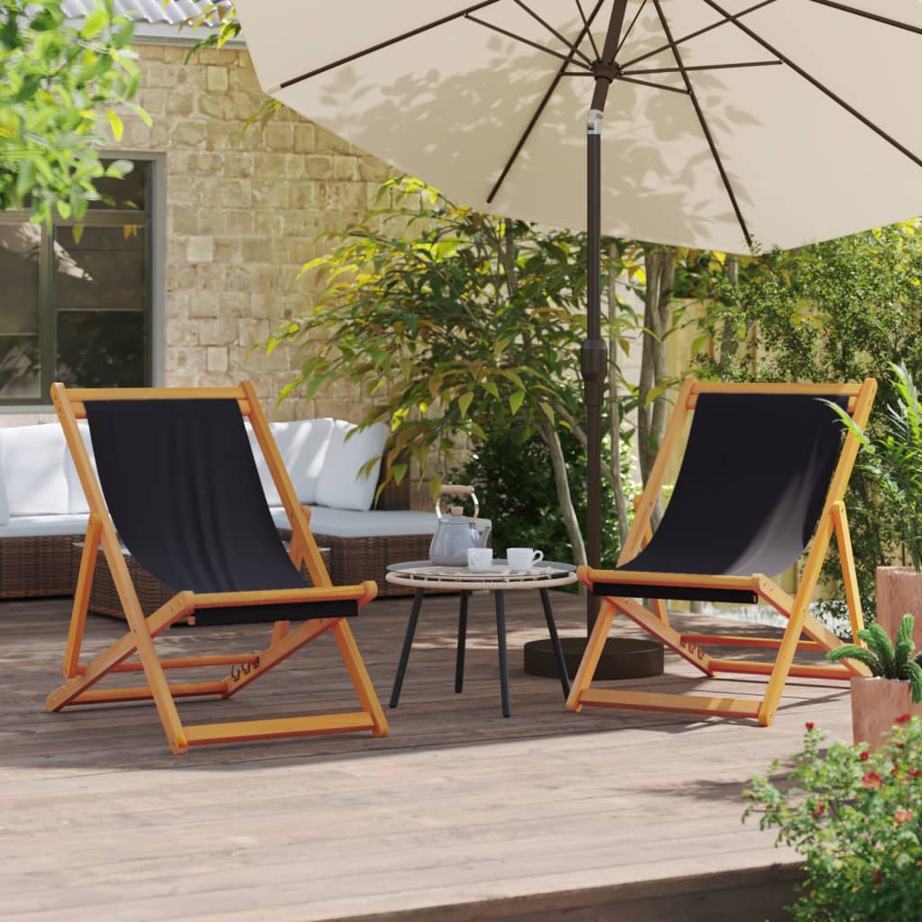 Folding Beach Chairs 2 Pcs Fabric And Solid Wood