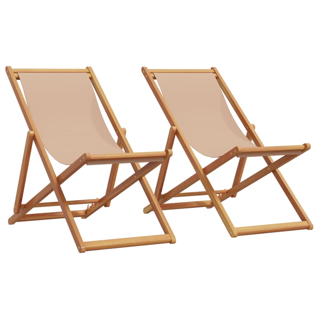 Folding Beach Chairs 2 Pcs Fabric And Solid Wood