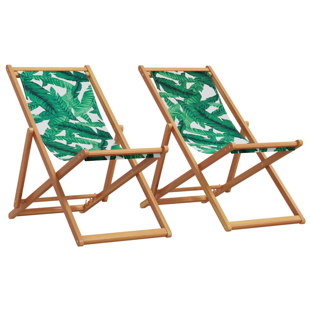 Folding Beach Chairs 2 Pcs Fabric And Solid Wood