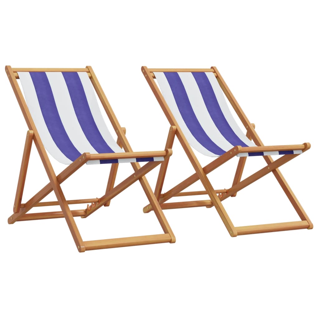Folding Beach Chairs 2 Pcs Fabric And Solid Wood