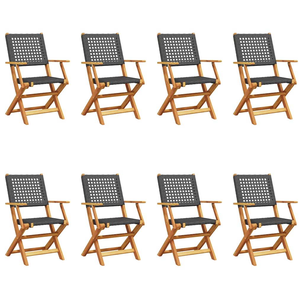 Folding Garden Chairs 8 Pcs Poly Rattan And Solid Wood