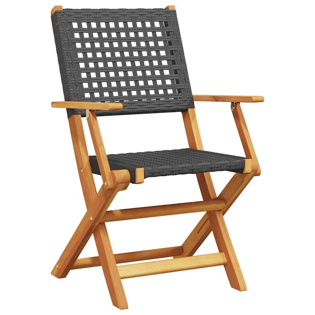 Folding Garden Chairs 8 Pcs Poly Rattan And Solid Wood
