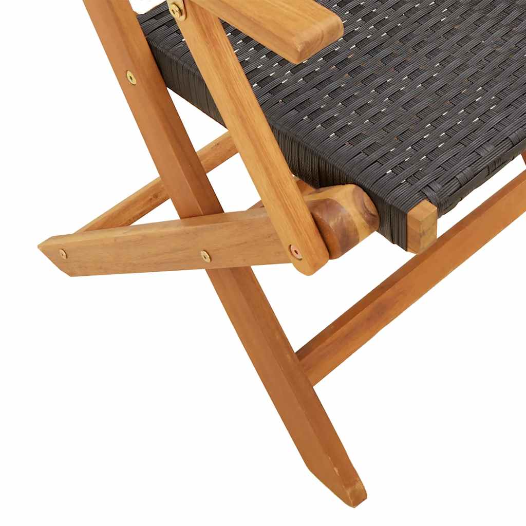 Folding Garden Chairs 8 Pcs Poly Rattan And Solid Wood