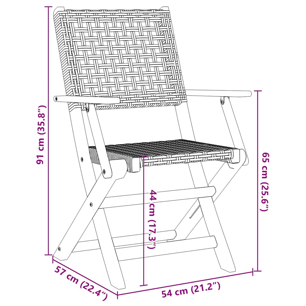 Folding Garden Chairs 8 Pcs Poly Rattan And Solid Wood