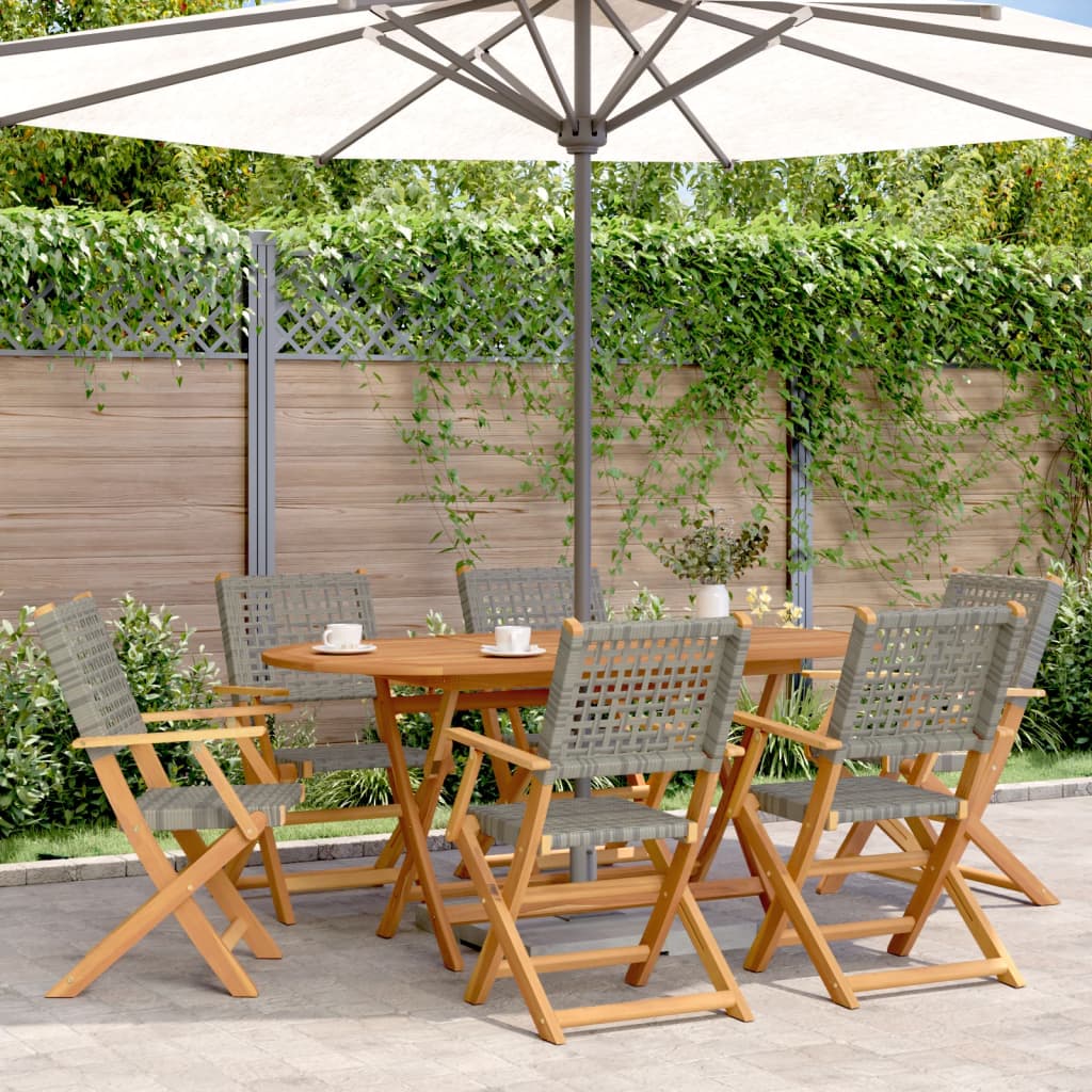 Folding Garden Chairs 8 Pcs Poly Rattan And Solid Wood