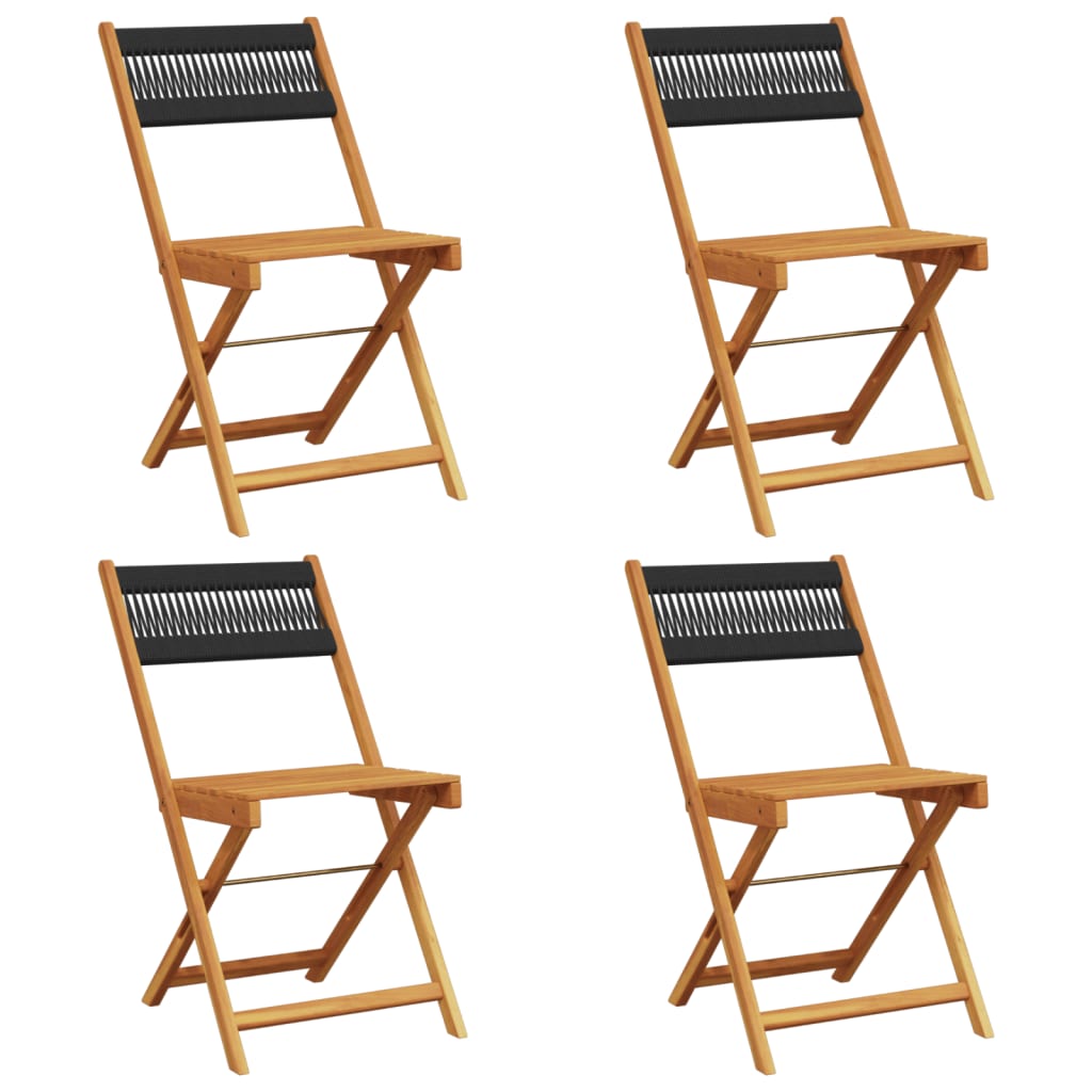 Outdoor Chair Bistro Chairs 2 Pcs Solid Wood Acacia Rope Beige Black Grey 41 Cm