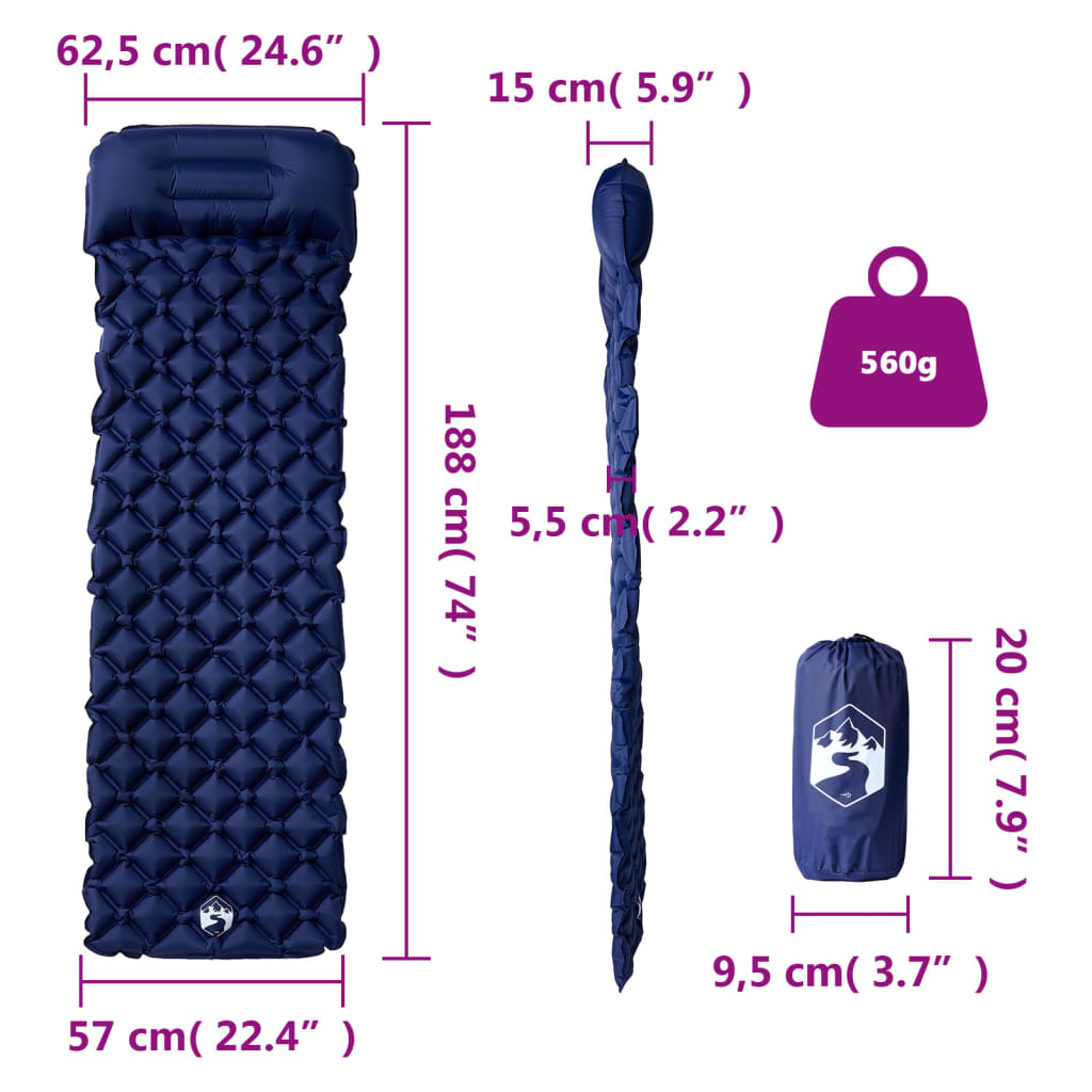 Inflating Camping Mattress With Pillow 1-Person